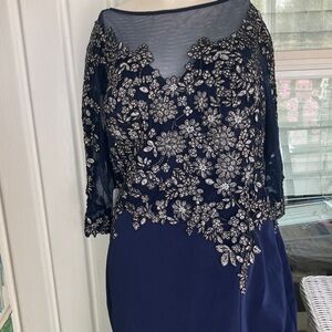 Stunning Azazie Navy Long Sleeve Beaded floor length maxi dress.